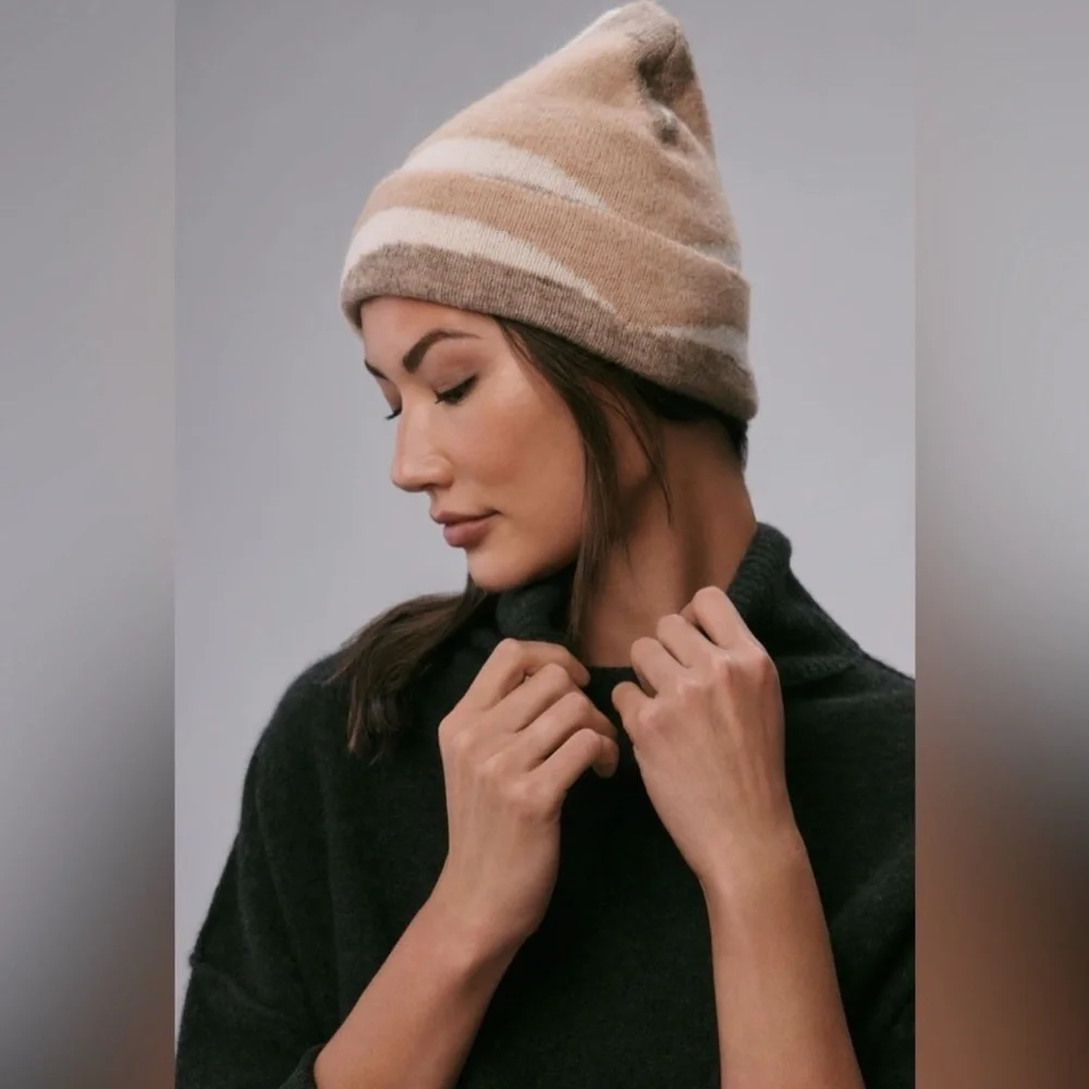 Anthropologie Maeve Neutral Colorblock Beanie Winter Hat‎